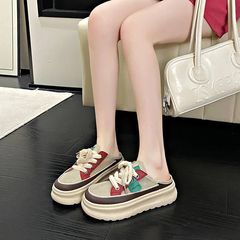 

Fashion Ladies Shoes 2025 New Closed Toe Women s Slippers Fashion Lace-up Hot Sale Mesh Outdoor Best Seller Comfortable Casual Shoes 40 зелёный