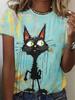 Sommer Freizeit Damen T-Shirt Cartoon Süße Katze Aufdruck O-Ausschnitt Kurzarm Damen Outdoor Lockeres T-Shirt Tops Elegante Kleidung