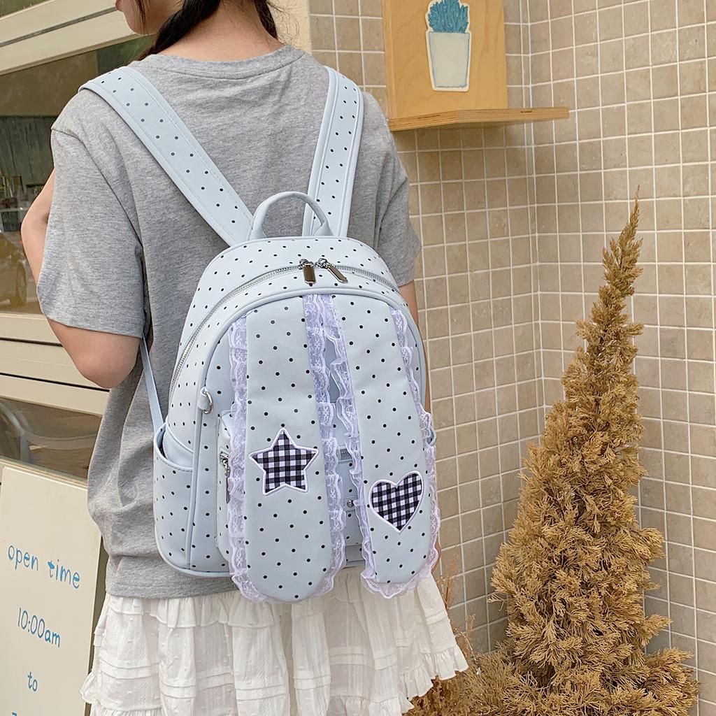 Schoolbag Lace White Polka Dot Loose Ear Rabbit Backpack Women's 1011 New Niche Cute Backpack Large Capacity Student School Bag