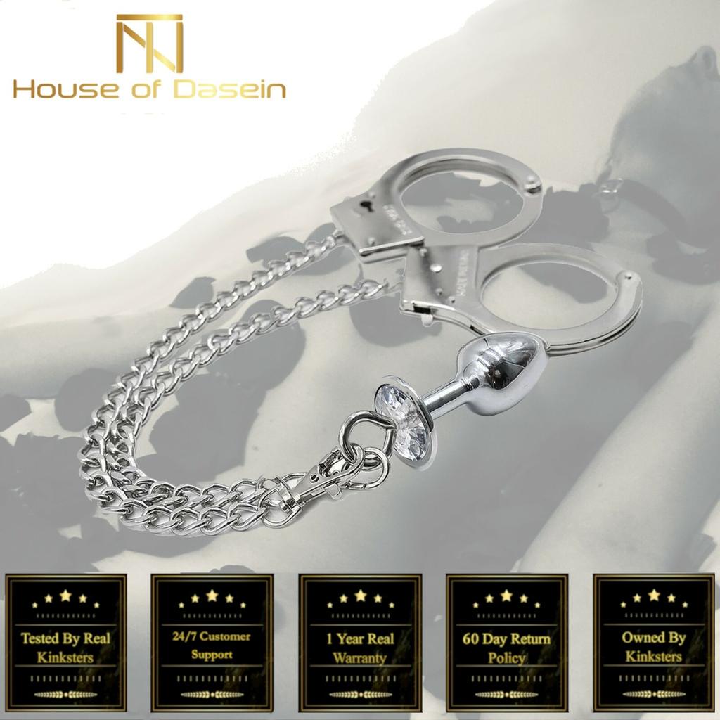 Metal Handcuffs Chain Anal Plug  Restraints Kink  Fetish Non Vibrating Butt Plugs