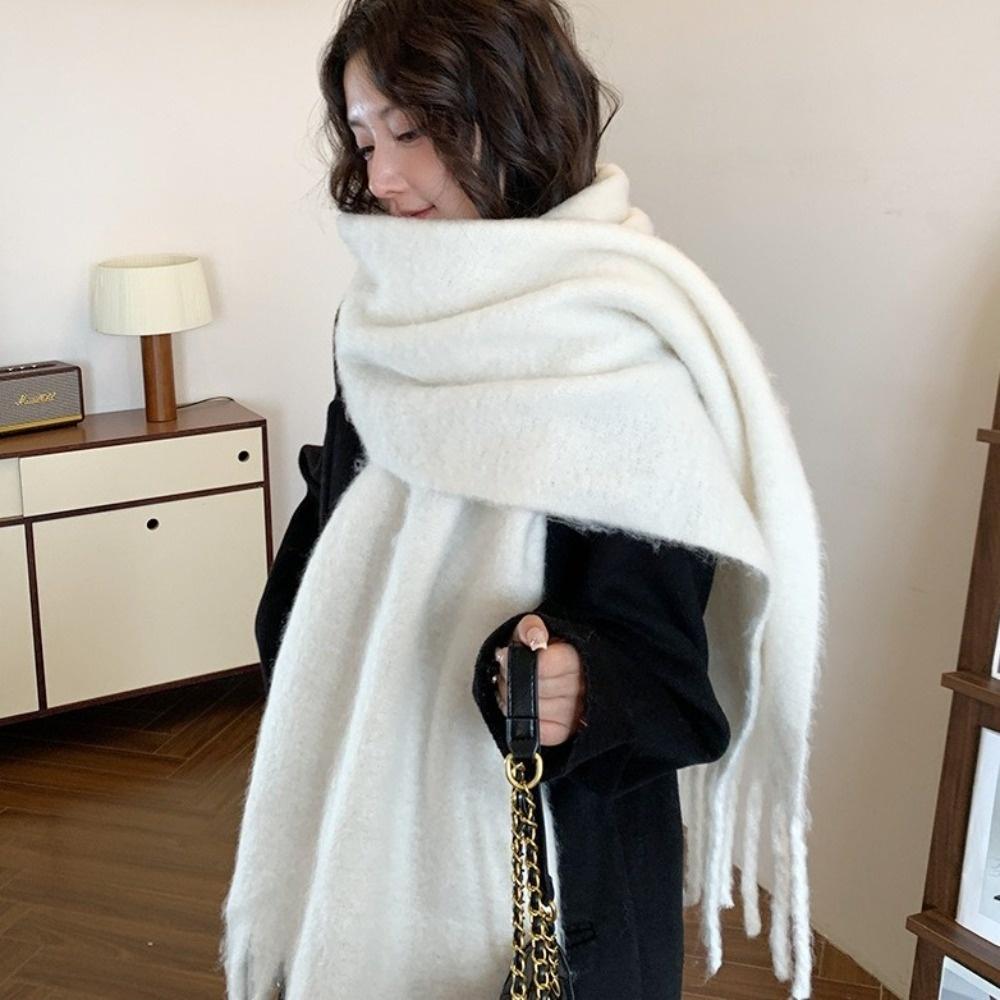 Mohair Winter Cashmere Scarves Tassel Long Shawl Simple Wool Scarf  Autumn Winter