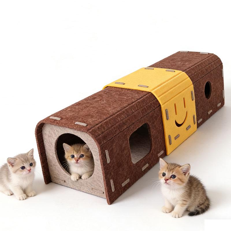 

Durable Felt Cat Tunnel Bed & Scratcher: Wear-Resistant, Non-Shedding, Double-Layer Toy and Pet Bed Felt Material 109*27.5*26