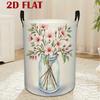 1pc of a Laundry Basket, a Hamper for Dirty Clothes, Featuring a Round Design with a Flat Print of Floral Clusters And a Pattern of Green Leaves with 