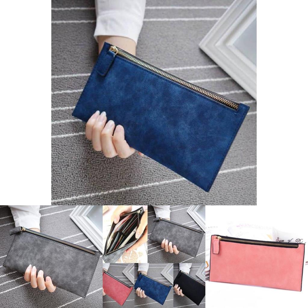 New Fashionable European American Simple Matte Long Wallet Women Thin Zip Wallet Student Clutch Card Holder
