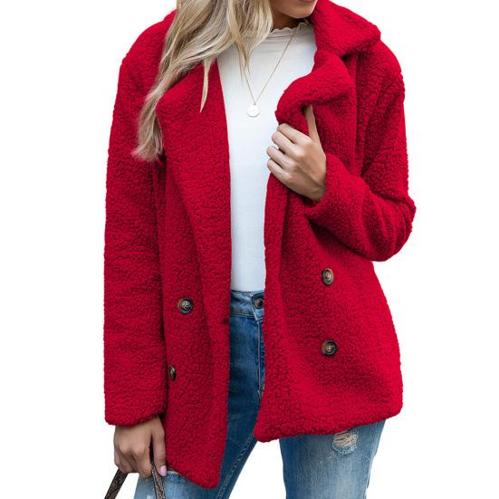 

Женское зимнее однотонное пальто из искусственного флиса с длинным рукавом и пуговицами, верхняя одежда 3XL красный