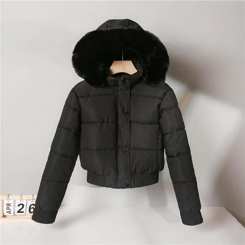 Women's Winter Petite Thickened Down Cotton Jacket with Fur Collar and Velvet Lining