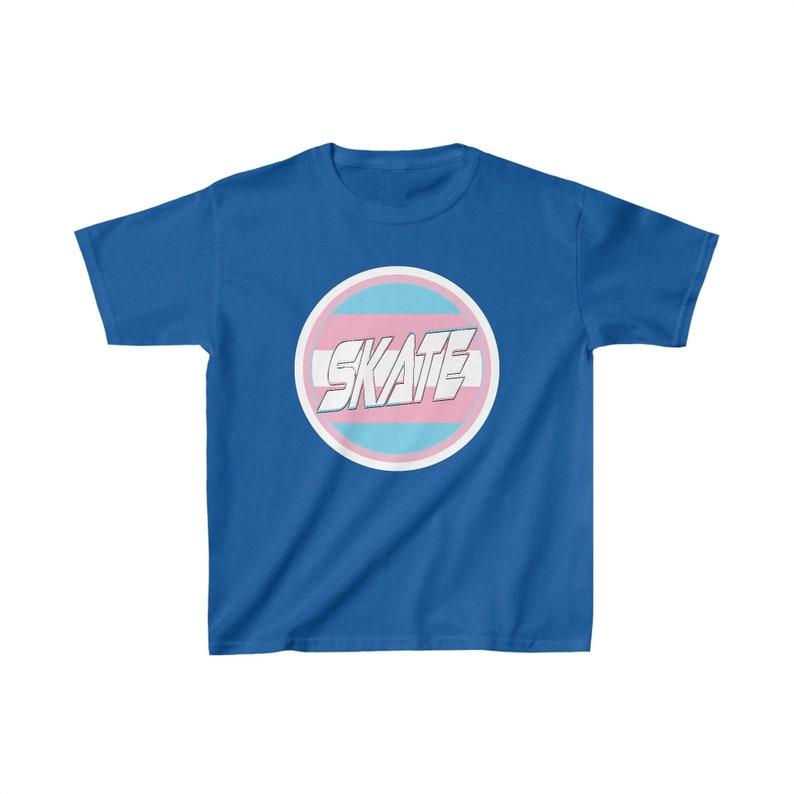 Trans Pride Flag Skate Kids T-Shirt: 100% Cotton