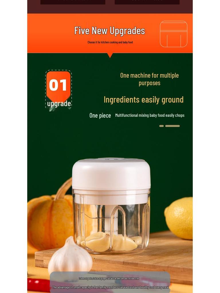 Elektrisk hvitløks- og kjøttkvern: Mini matkutter, kvern og skreller for husholdnings- og babymat