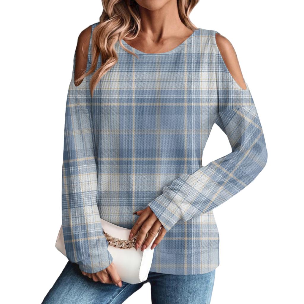 Women's Winter Oversized T-Shirt Fashionable Off-the-Shoulder Round Neck Vintage Floral Print Pullover Long-Sleeved Top