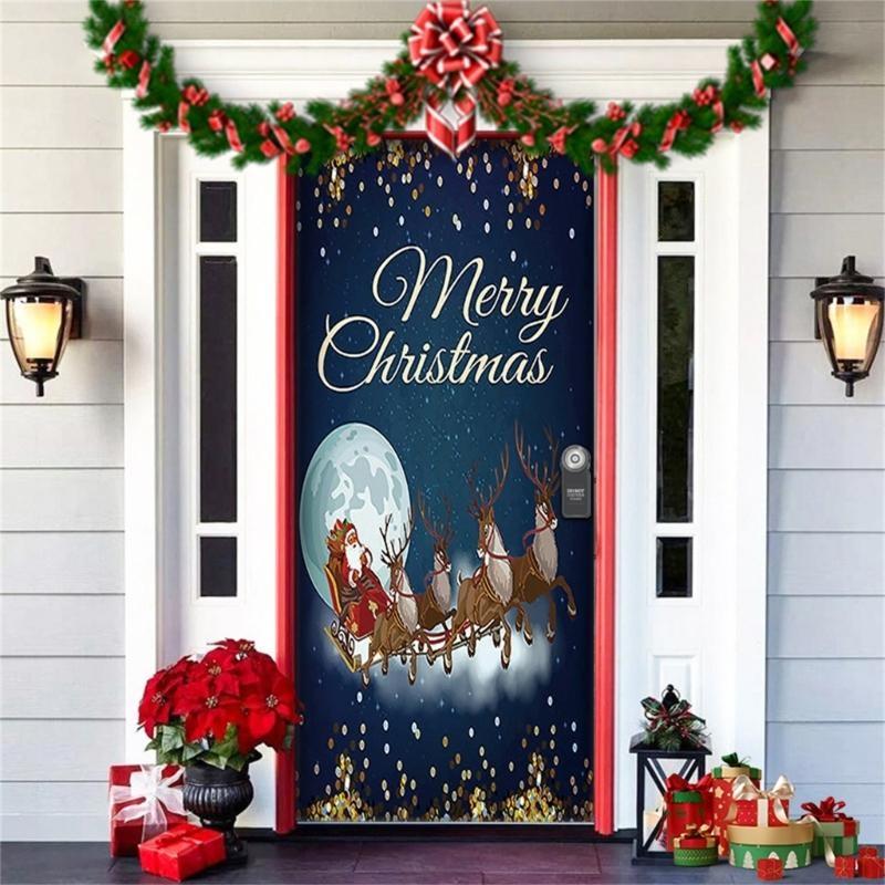 Christmas Party Background Decors Durable Polyester Door Hanging Tapestry Easy Mount