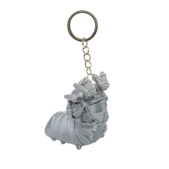 

3D Printed Worm Keychain Novelty Cute Caterpillar Insect Charm with Helmet Collectible Keyring Pendant for Kids Gamers Fans