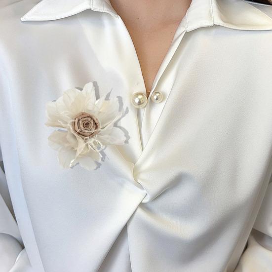 Damen Brosche Netzgarn Feder Rose Blume Dekor Schal Dekorative Reversnadel Kragen Hüte Taschen Mäntel Schals Taschendekoration