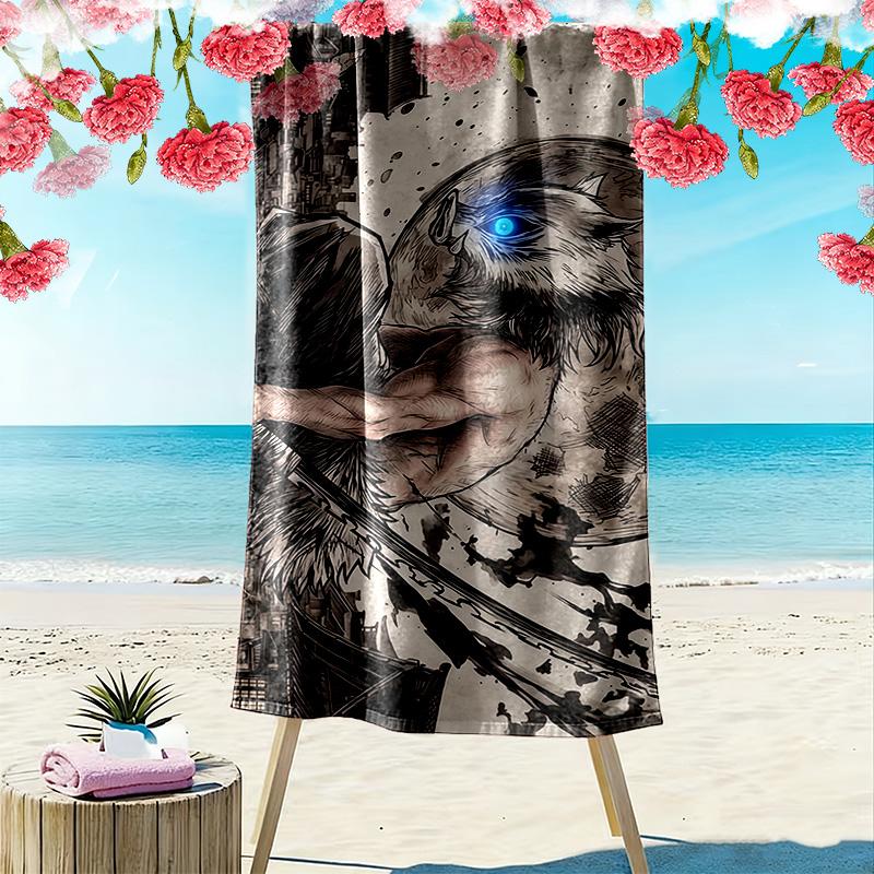 Inosuke Hashibira Print Beach Towel, Large Soft Quick Dry Towel for Beach Camping Swimming