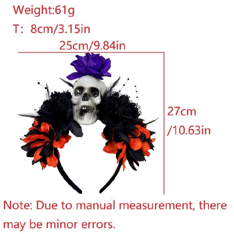 Punk Skull Hairband With Simulation Flower Halloween Headwear For Dancing Roleplay Event and Gothic Photography Supply