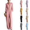 Women's Shirt Collar Button Long Sleeve Cinched Waist Jumpsuit Elegant Flowing Wide Leg Pants for Work and Daily Wear
