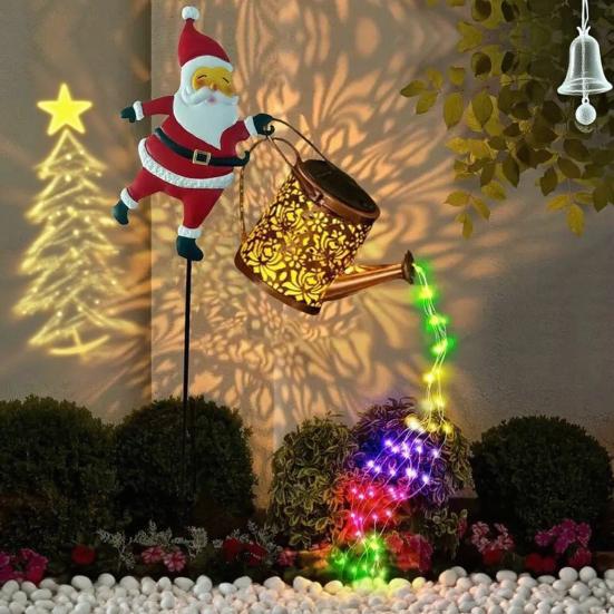 Lawn Decorative Light Solar Santa Claus Watering Can LED Light Solar Powered Outdoor Waterproof Christmas Pathway Decoration