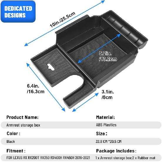 GZYF Armrest Secondary Storage Box, Glove Pallet Key Center Console Organizer Tray for Lexus 2016 2017 2018 2019 2020 2021 2022 RX RX200t RX350