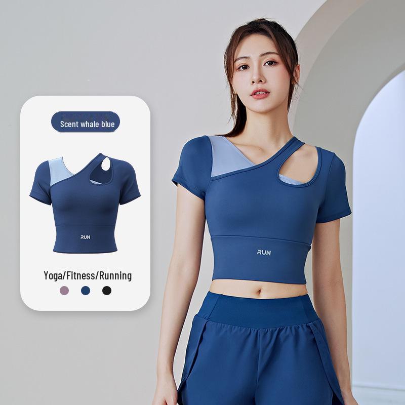 Juyitang Off-Shoulder Peach Yoga Top with Chest Pad for Women