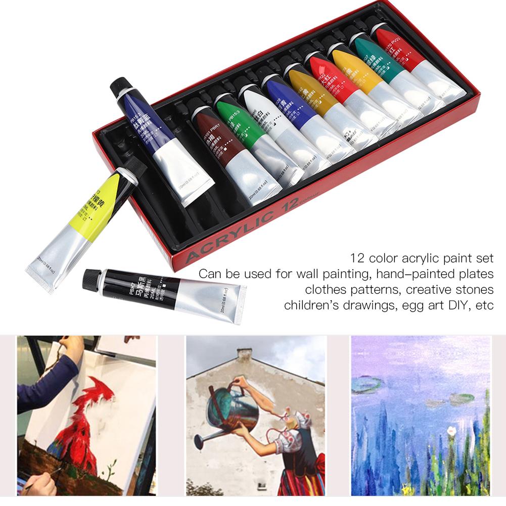 12 Color Acrylic Paint Set Hand Painted Wall Painting Pigment Paint Tube Art Drawing Supplies