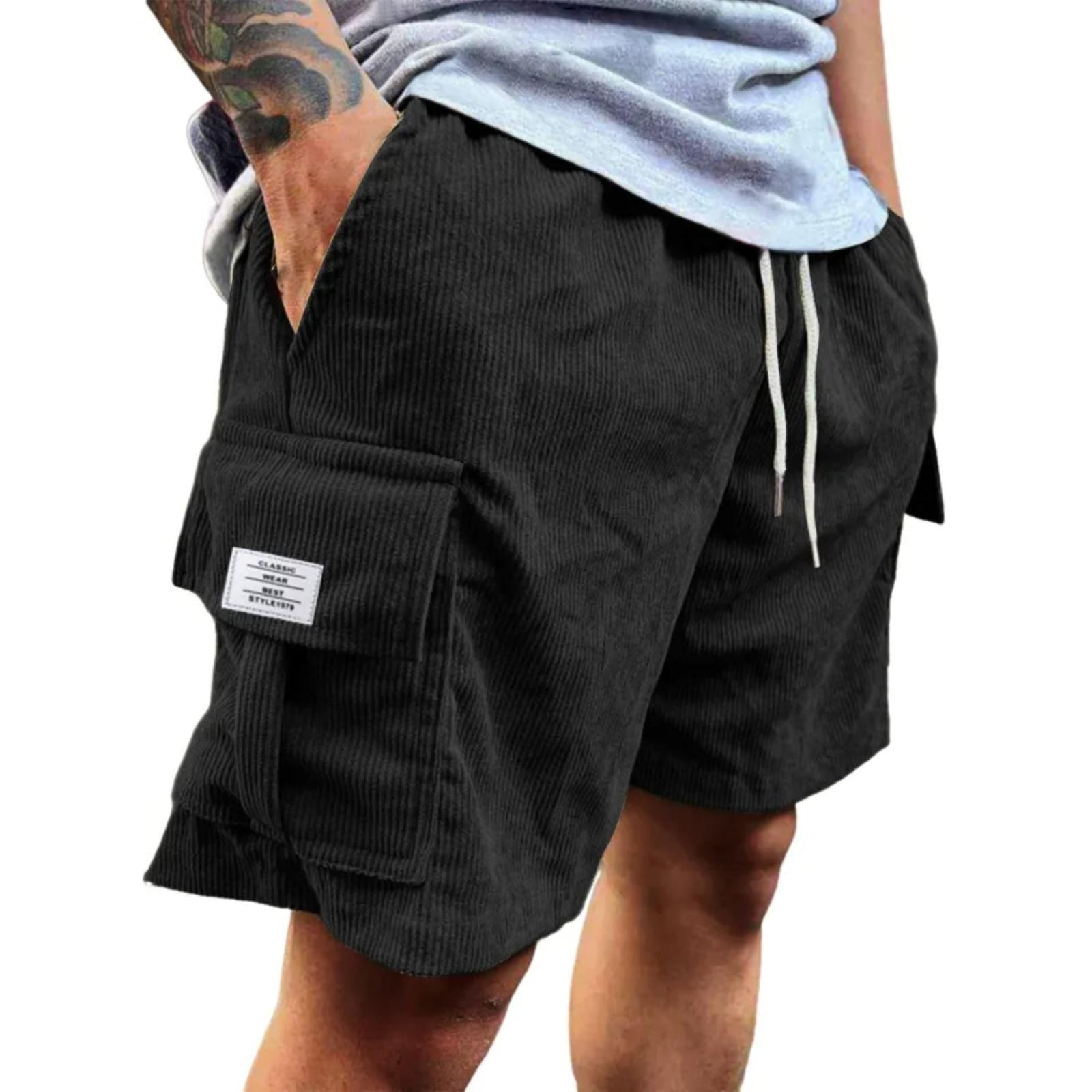 

Men s -color Casual Corduroy Loose Five-inch Length Shorts For Men - Comfortable Sports Multi-pocket Work Pants M чёрный