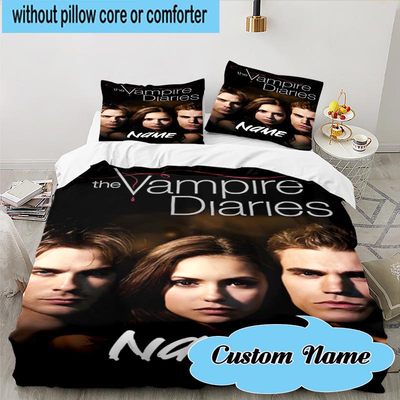 Custom Name 3PCS Vampire Diaries Bedding Set, Including 1pc Duvet Cover And 2pcs Pillowcases, Suitable for Dorms and Bedrooms Gift