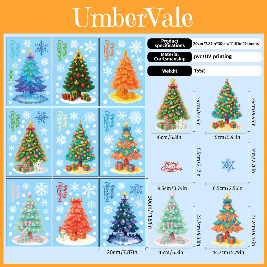 Christmas Tree Pvc Window Decal With Snowflake Static Cling For Holiday Decor