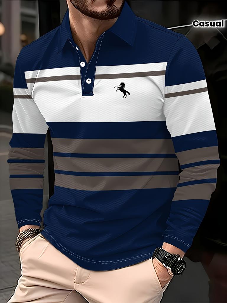 Casual Stylish Striped Long-sleeve Polo Shirt, Perfect for Daily Wear.