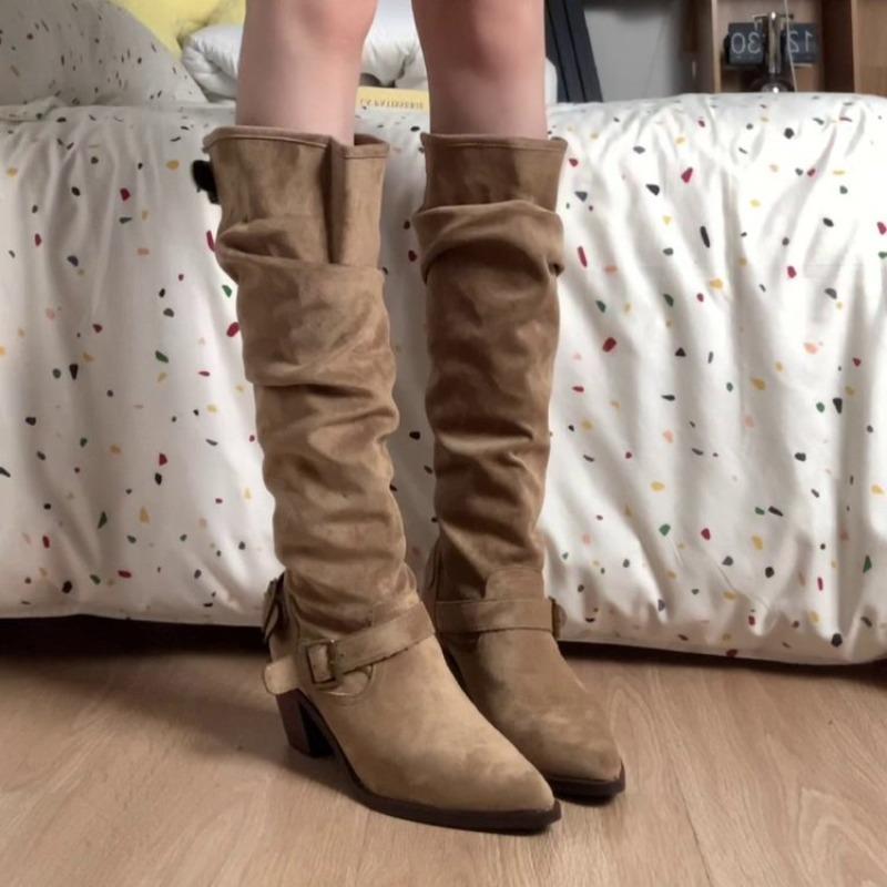 Fashion women boots Pointed Coarse Heel Short Boots British Style Belt Buckle women Boot high quality Fashion Temperament leather Boots