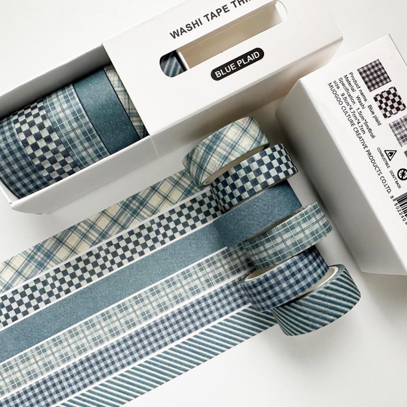 Plaid Tape Set, 6 Rolls Aesthetic Grid & Polka Dot Decorative Tapes For Journal Scrapbooking Diy Crafts & Planner
