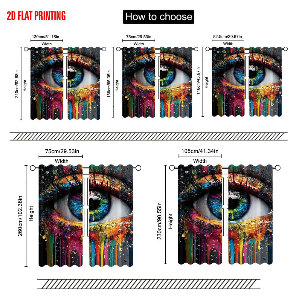2pcs   Plane Printing Popular Curtains Dazzling Abstract Eye Theme Versatile Durable Polyester (without Rod) Festive for