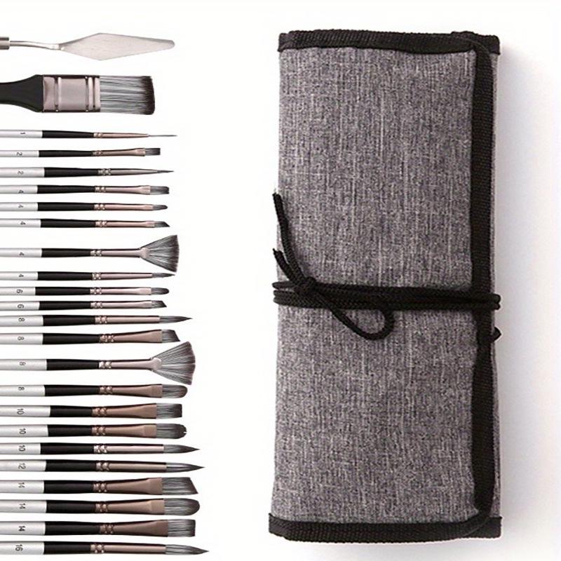 24-Piece Canvas Bag Oil Painting Brush Set with Nylon Silver-Gray Handles for Gouache and Watercolor