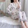 Cat print sweet loose long-sleeved pants pajamas women's spring and autumn loungewear two-piece set real shot ice silk