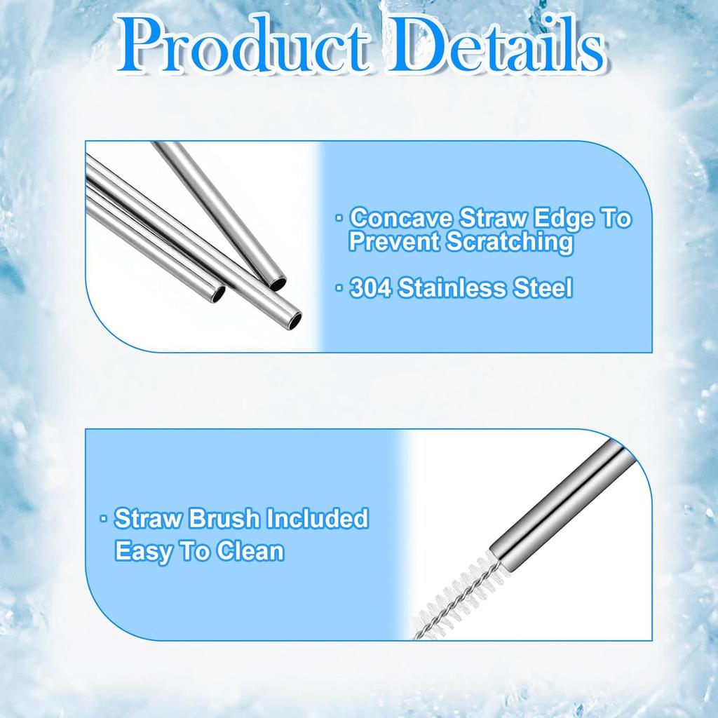 8 Pack 6 Inch Short Bent Metal Cocktails Straws, Stainless Steel Straws with 2 Cleaning Brush Portable Reble Drinking Straw for Coffee Mugs Small
