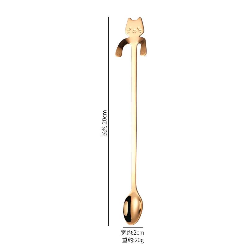 New Portable Cartoon Cat Handle Stainless Steel Coffee Tea Hanging Spoon Kitchen Supplies for Coffee Tea Ice Cream Sundae