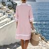 Womens V Neck Striped Loose Fit Pullover Dress with Half Sleeve and Sun Lightweight Beach Cover Up Tunic