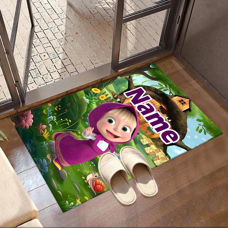 Custom Name Personalized Masha and The Bear Print Carpet, Versatile Home Decor Rug, for Playroom, Apartment, Balcony, Entryway, Hallway Gift