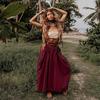 Women's Casual Half Skirt 2024 Drawstring Large Pockets Boho Loose Organic Cotton Long Skirt