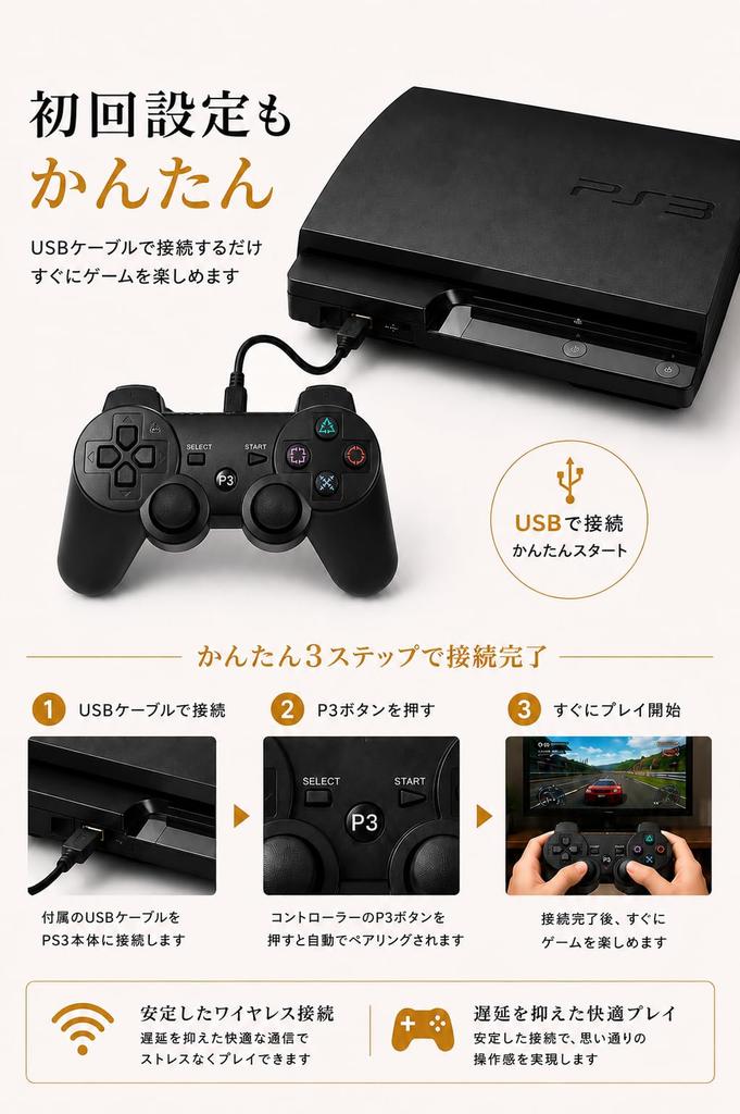 Equivalent PS3 Wireless Compatible Controller Vibration Support Bluetooth Connection [Genuine Layout] K&SGAMER / /