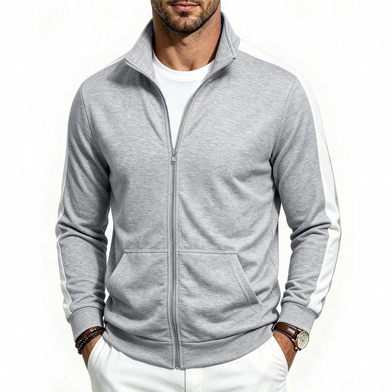 Mens Loose Fit Zip Up Stand Collar Sport Jacket