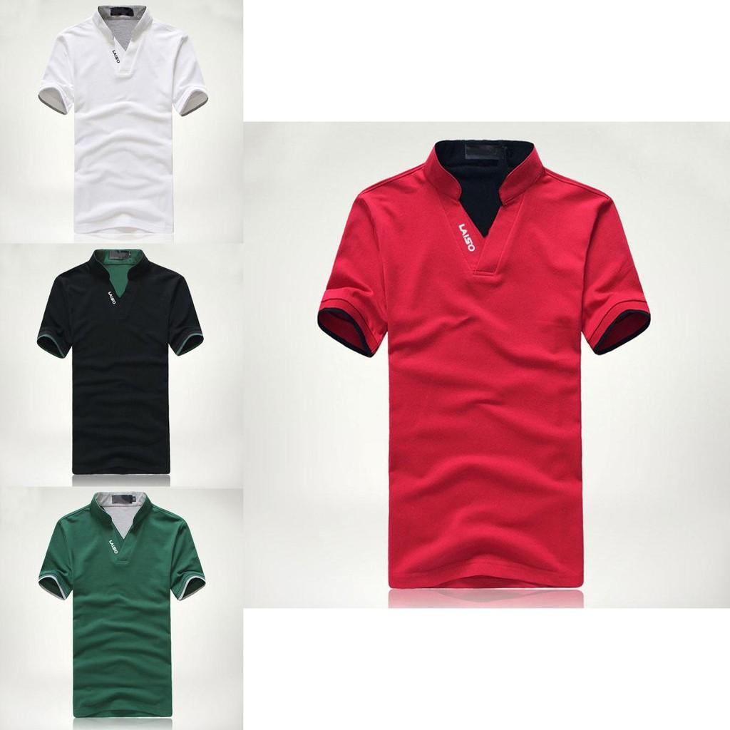 Mens Fashion V Neck Short Sleeve Cotton Polyester Polo Shirt In Multiple Colors For Stylish Summer Wear
