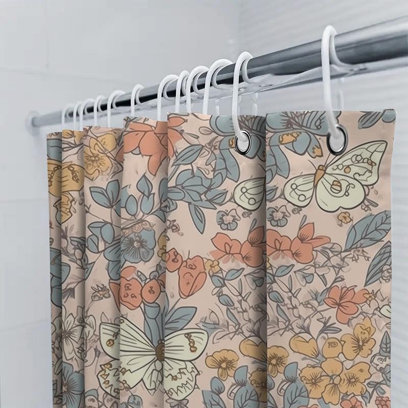 Beautiful Butterfly Floral Shower Curtain Bath Decor Pink Color