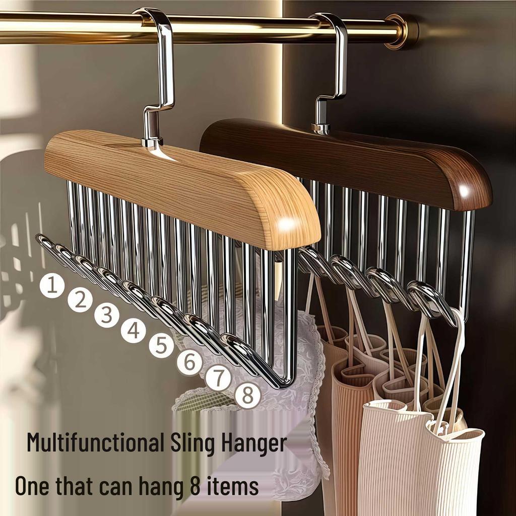 Multifunctional Wooden Sling Hanger for Underwear & Vests - Solid Wood Hook & Wave Clothes Rack