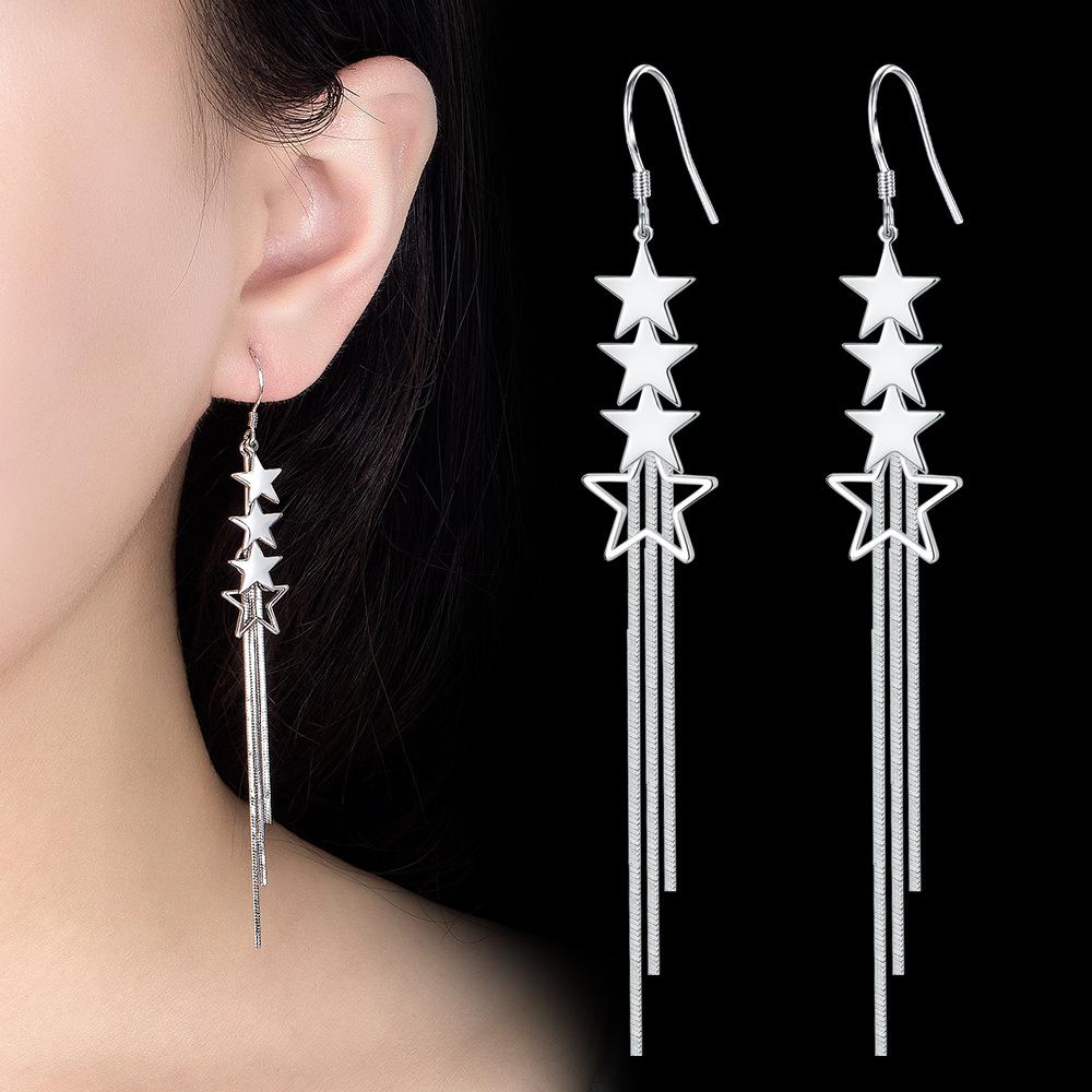 925 Sterling Silver Simple Fashion Tassel Star Earrings Birthday Party Anniversary Gift
