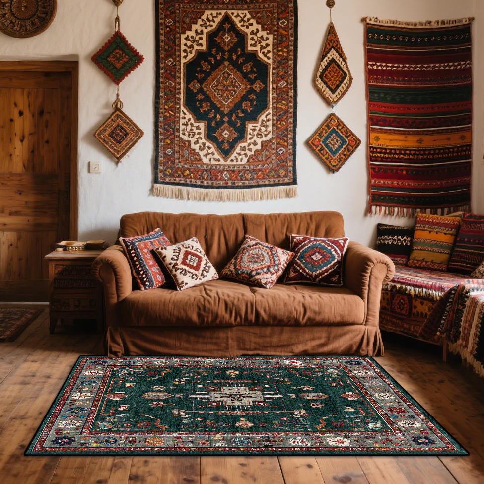 

Bohemian Retro Carpet for Living Room Persian Classical Decoration Sofa Area Rug Bedroom Easy Clean Washable Floor Mats Antiskid 60*90cm