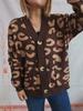 Autumn and Winter New Loose Casual Leopard Print Single Breasted Long Sleeved V-neck Knitted Sweater Jacket 3539 KTB
