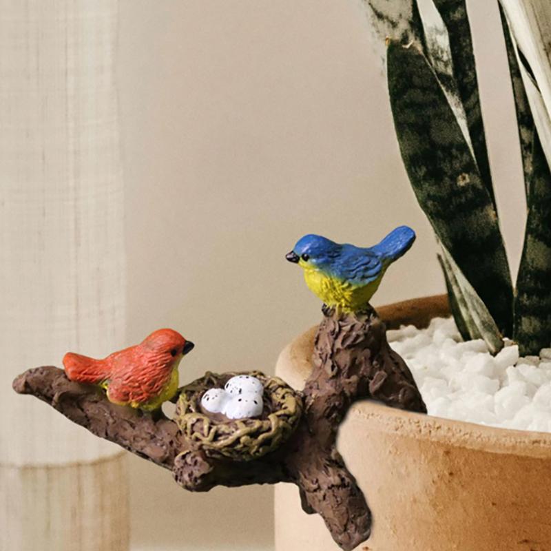 Bird Statue With Branch Adornment Micro Landscape Gift For Mom Realistic Bird Figurine For Balcony Yard Cabinet Garden Indoor