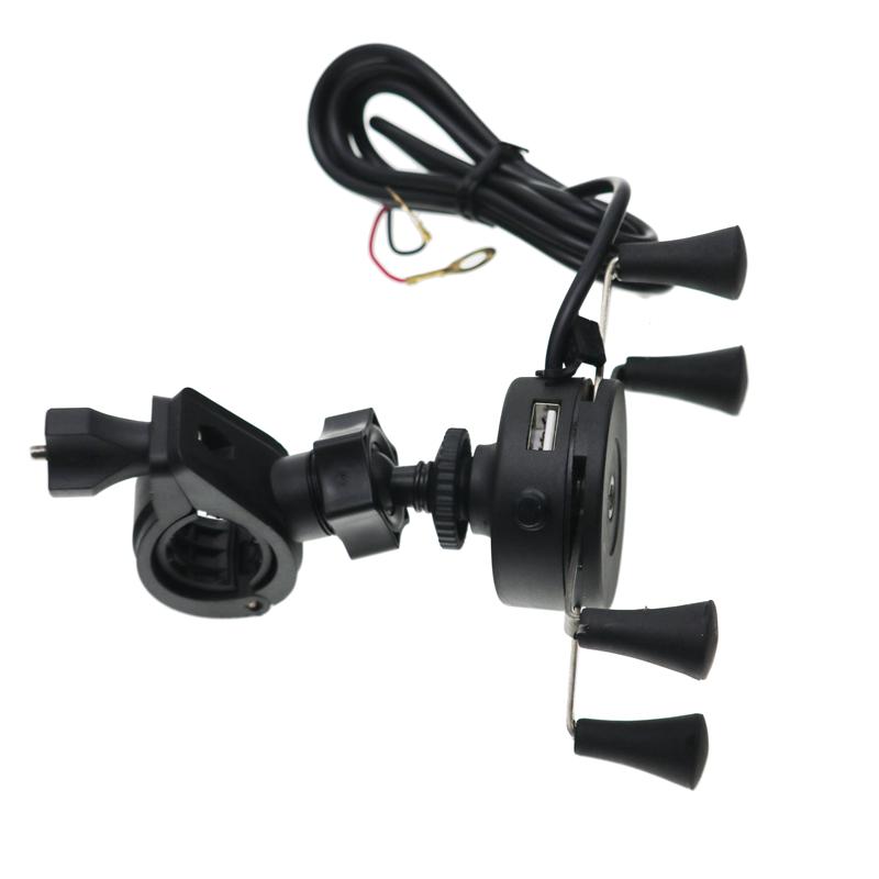 LMoDri Motorcycle 360 Rotating Handlebar Mount Mobile Phone Holder USB Charging Bracket Scooter Handle Support