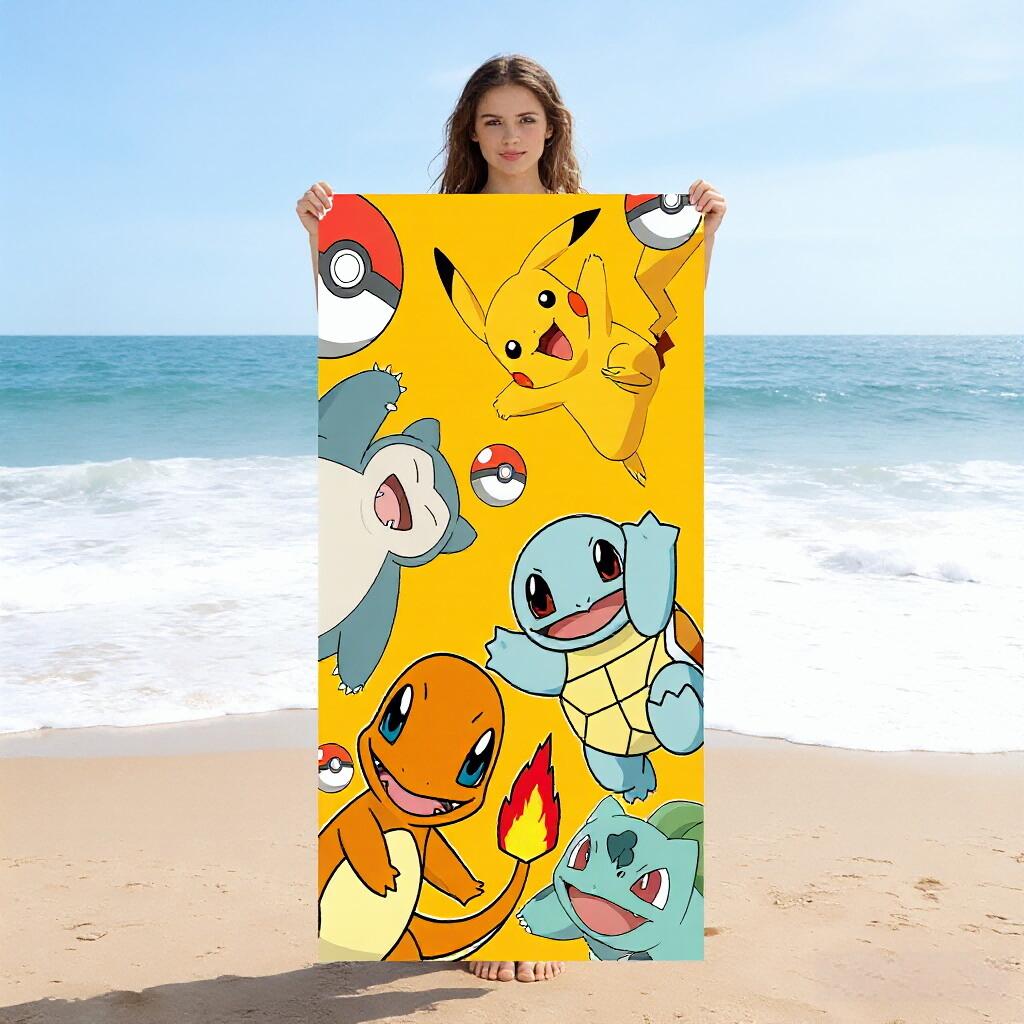 1pc Pokmon Pikachu Beach Towel, Yellow Microfiber, Multi-Use Pool Beach Towel, Ideal for Kids & Adults, Summer Outdoor Home