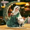 Bohemian Girl Sitting on the Moon Desktop Decoration Elegant Ramadan Gift for Home Office Bedroom Decor