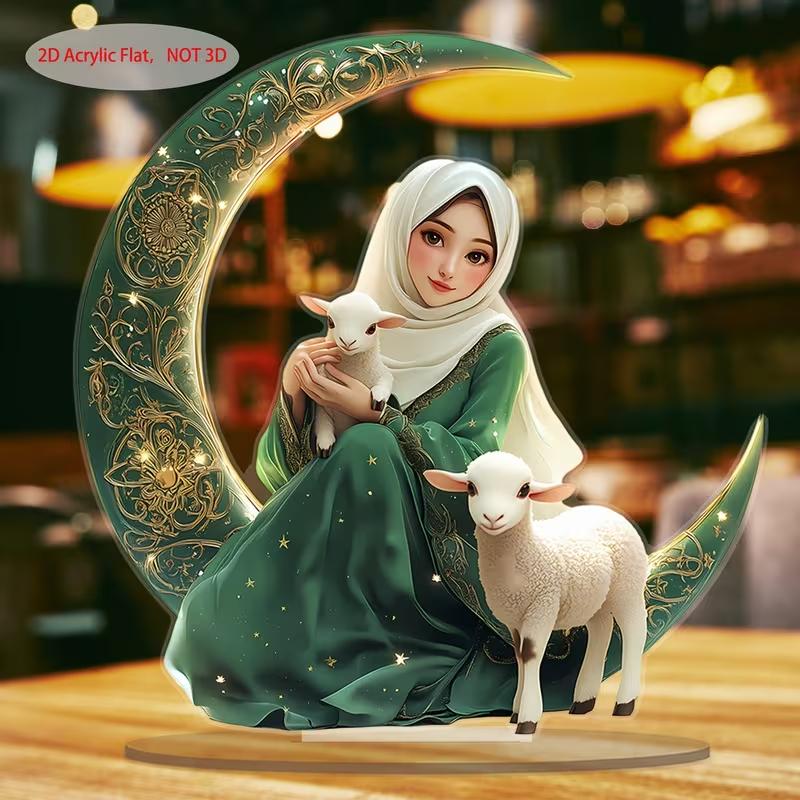 Bohemian Girl Sitting on the Moon Desktop Decoration Elegant Ramadan Gift for Home Office Bedroom Decor